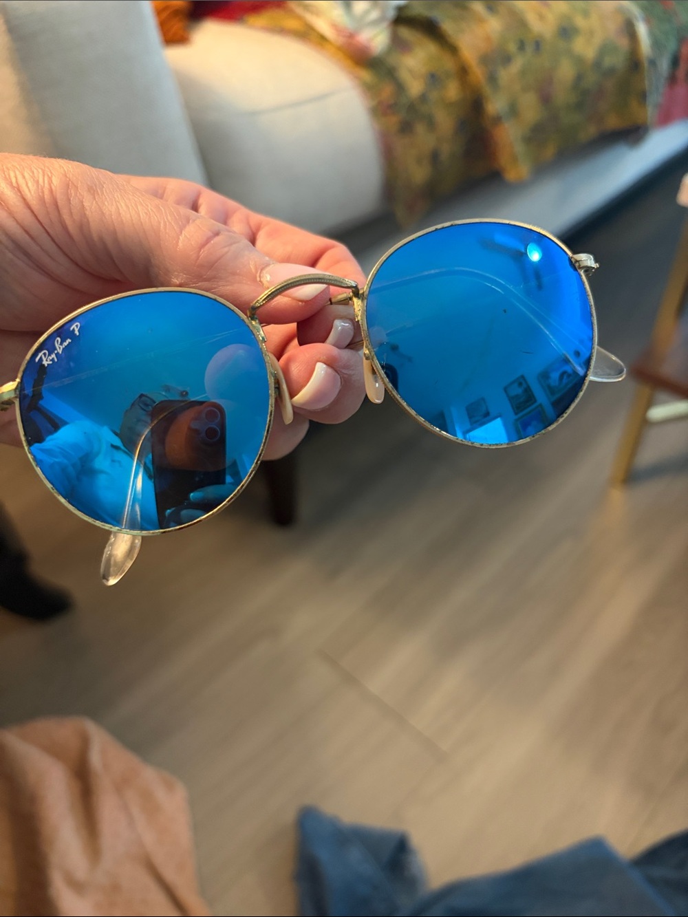 Vintage Ray-Ban Gold Frame Sunglasses with Blue Mirrored Lenses